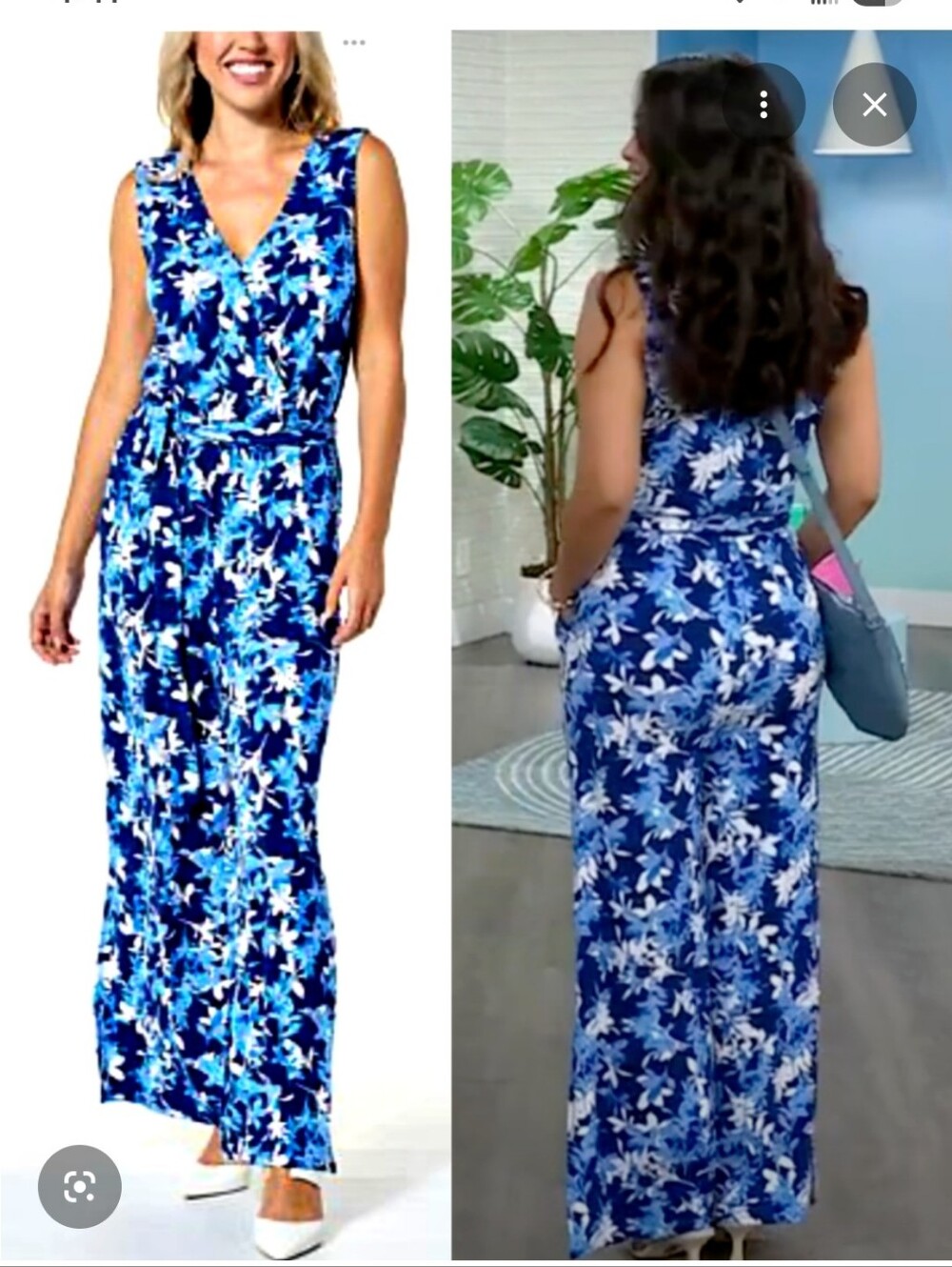 Nwt 2X Christian Siriano Blue & White Floral Maxi Jumpsuit Tall